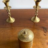 Old round box in chiseled brass
