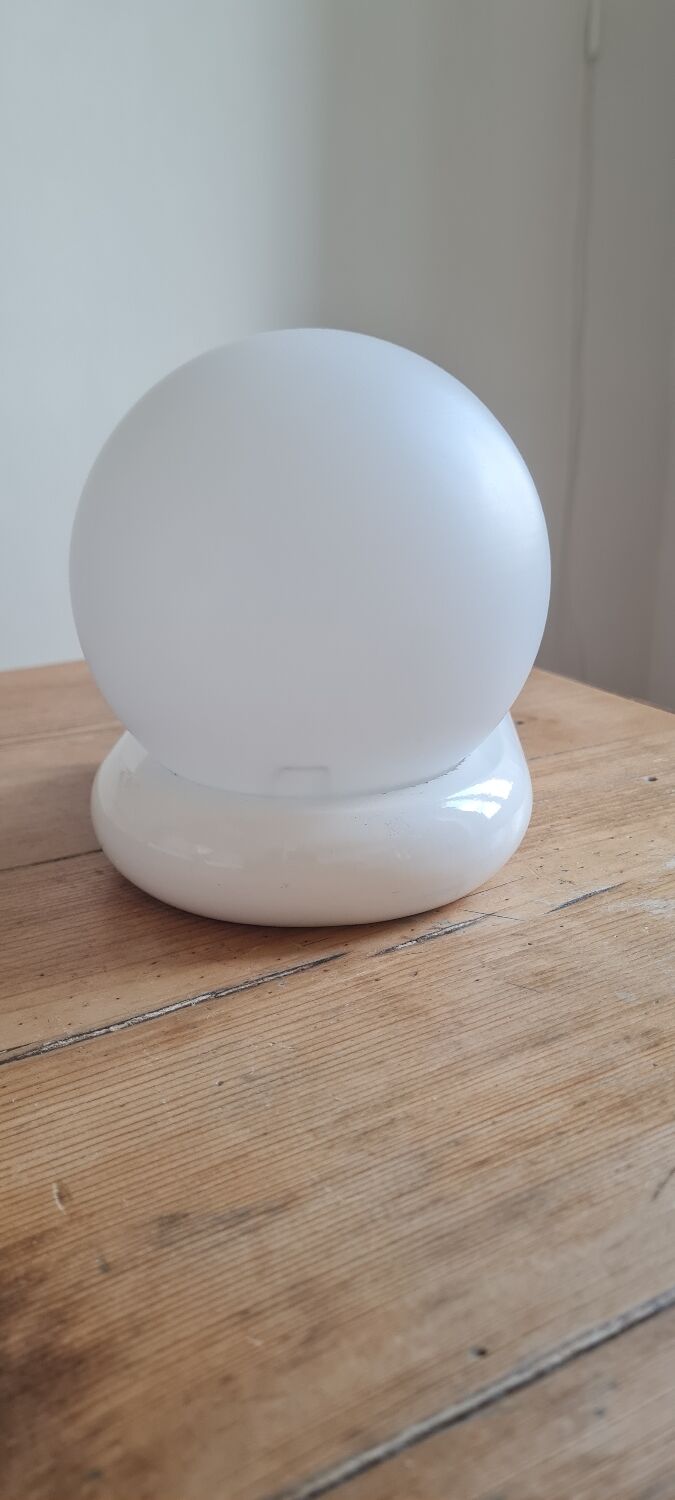 Opaline and wood wall lamp