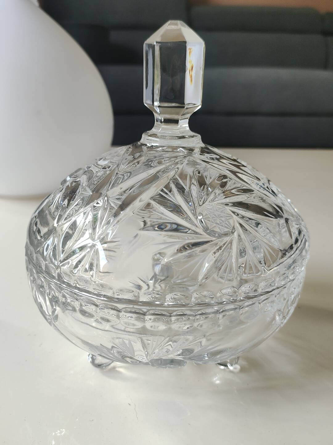 Bohemian cut crystal candy dish. Sophisticated star motifs.
