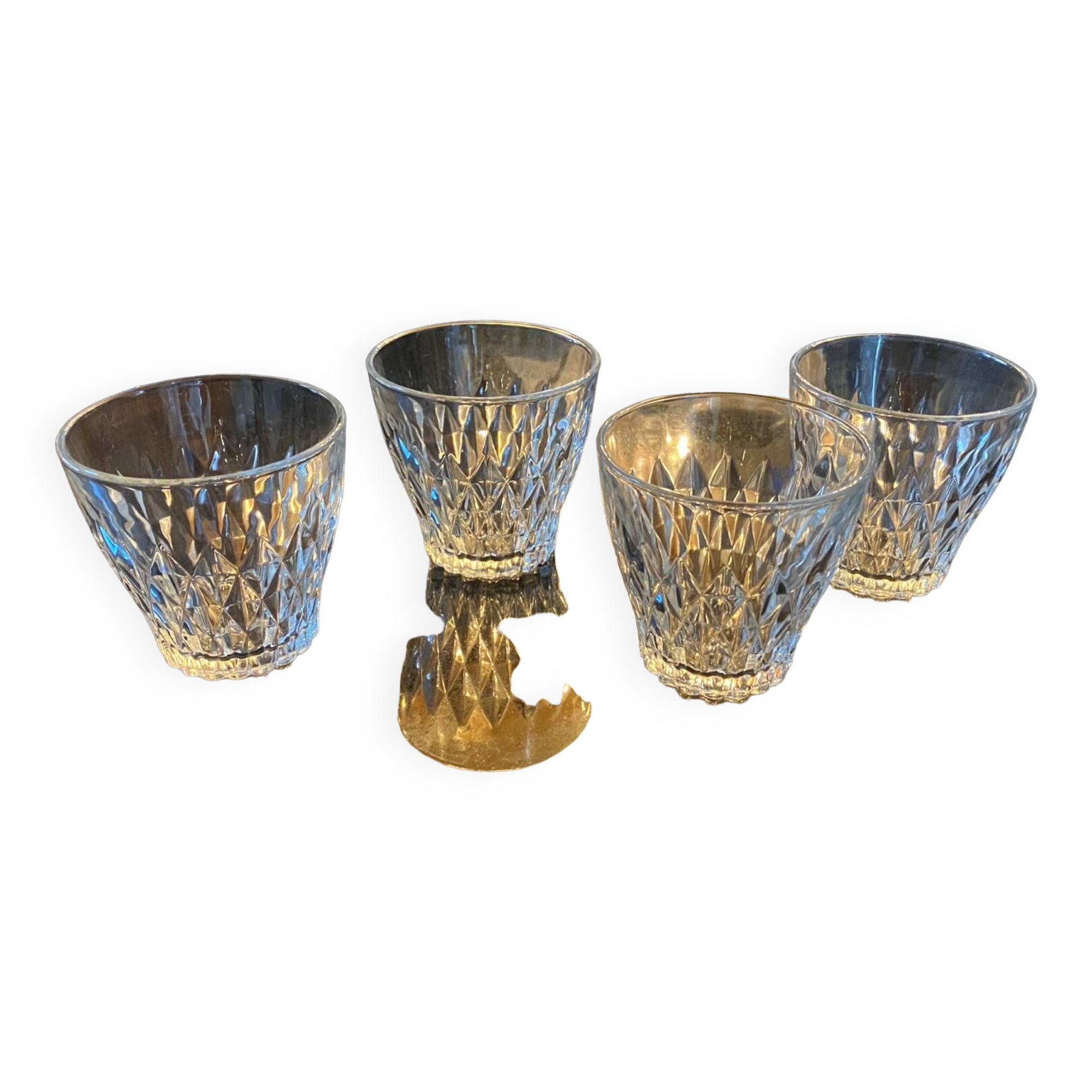 4 Vereco diamond-pointed glass glasses from the 60s