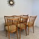 Lot of 6 old solid beech chairs, vintage design from the 60s, new fabric