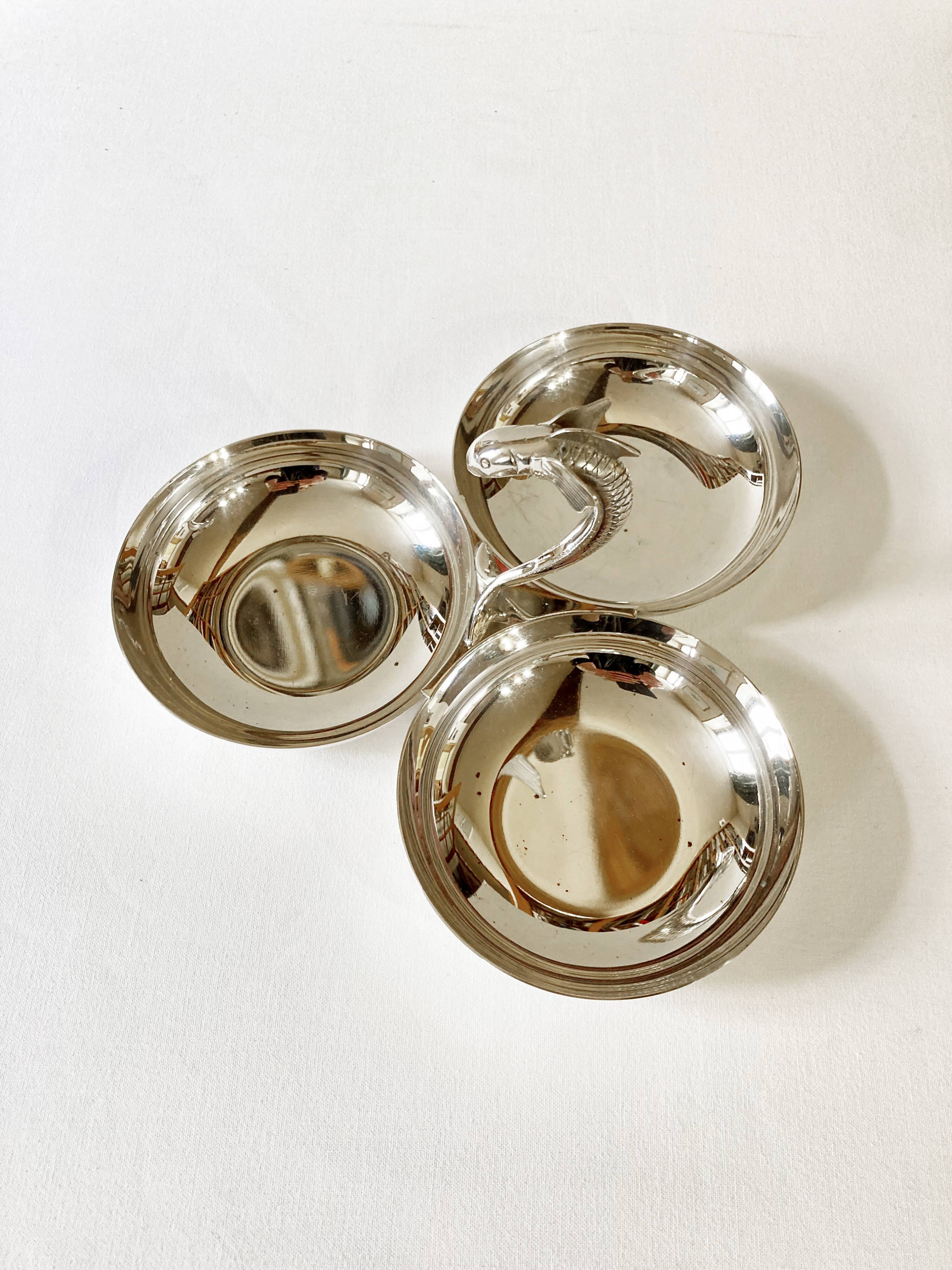 Aperitif server in silver metal, fish handle, 1950s