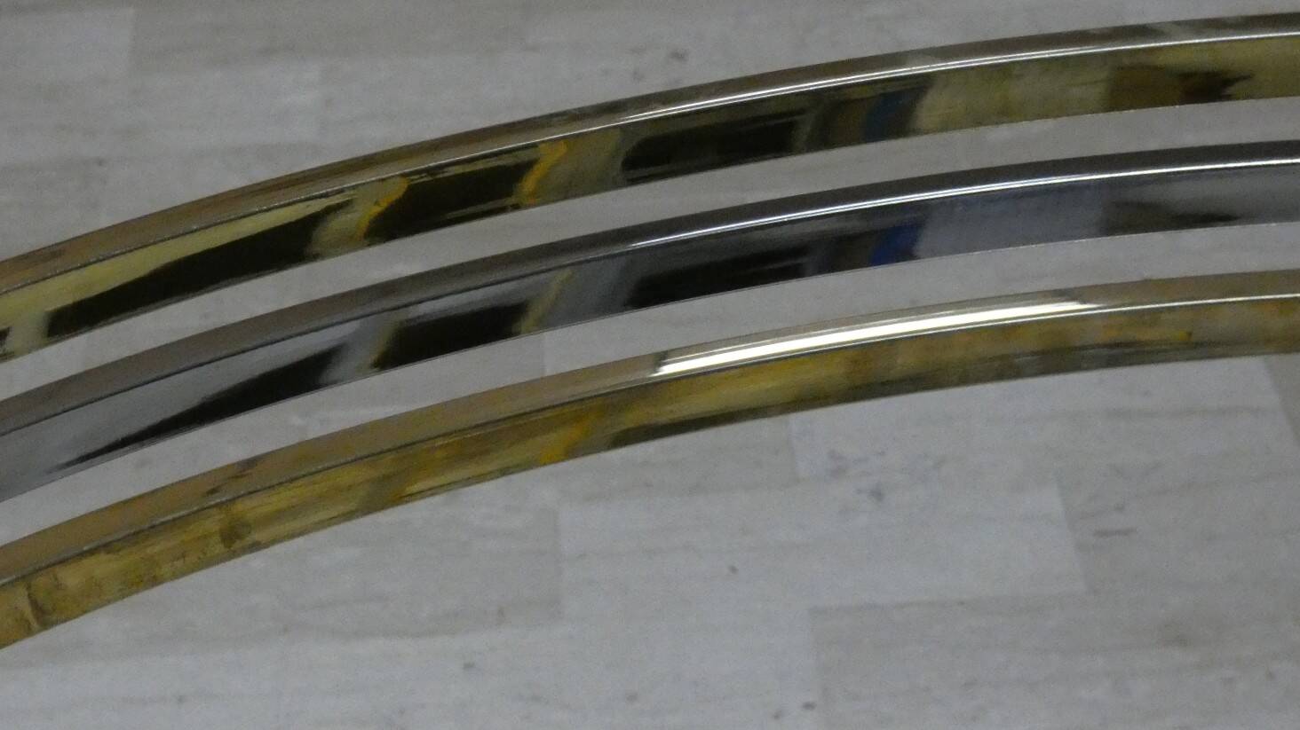 Dining table in chrome and gold steel, Romeo Rega style, Italy, 1970s.