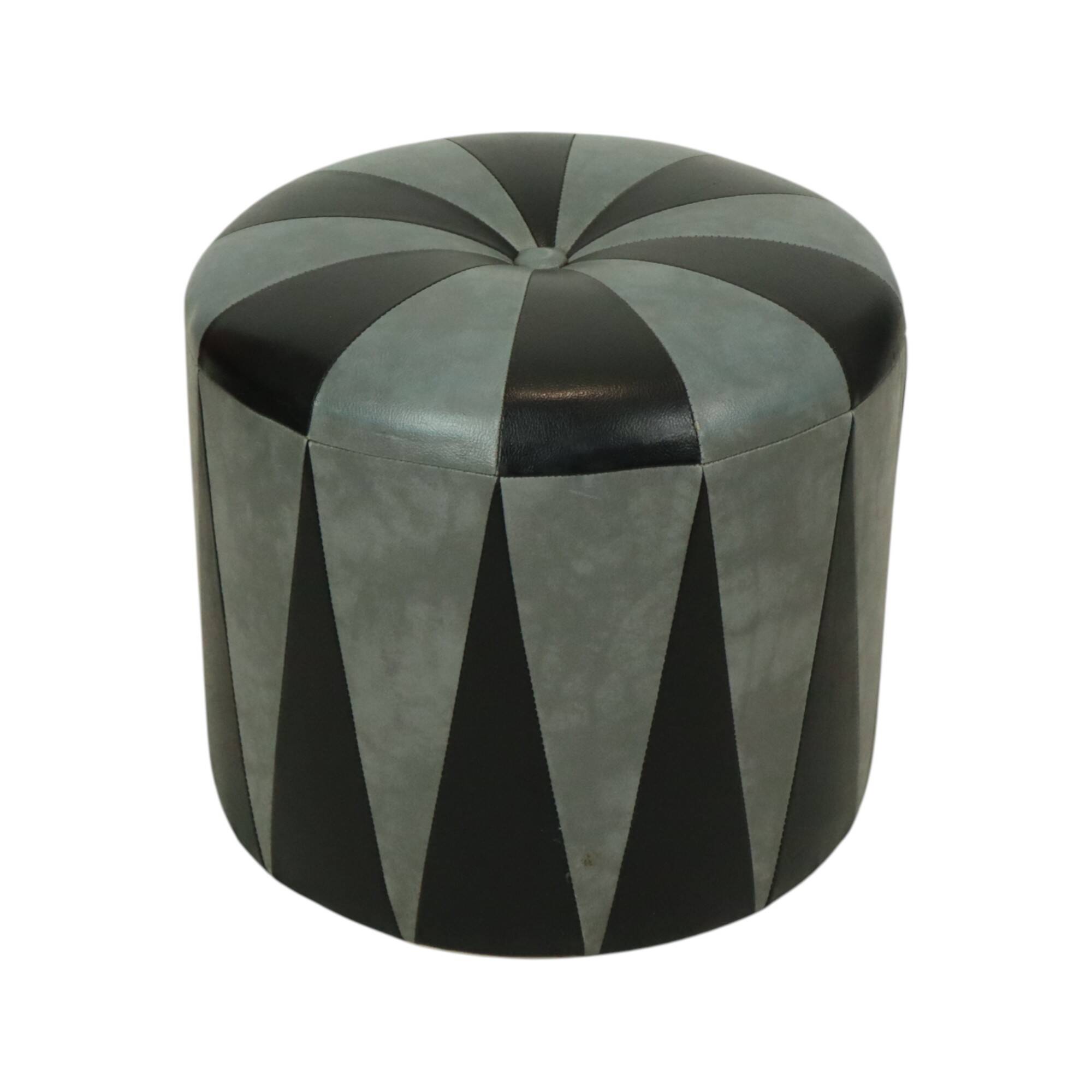 Round Vintage Pouf Gray Black Two-tone Skai Sixties
