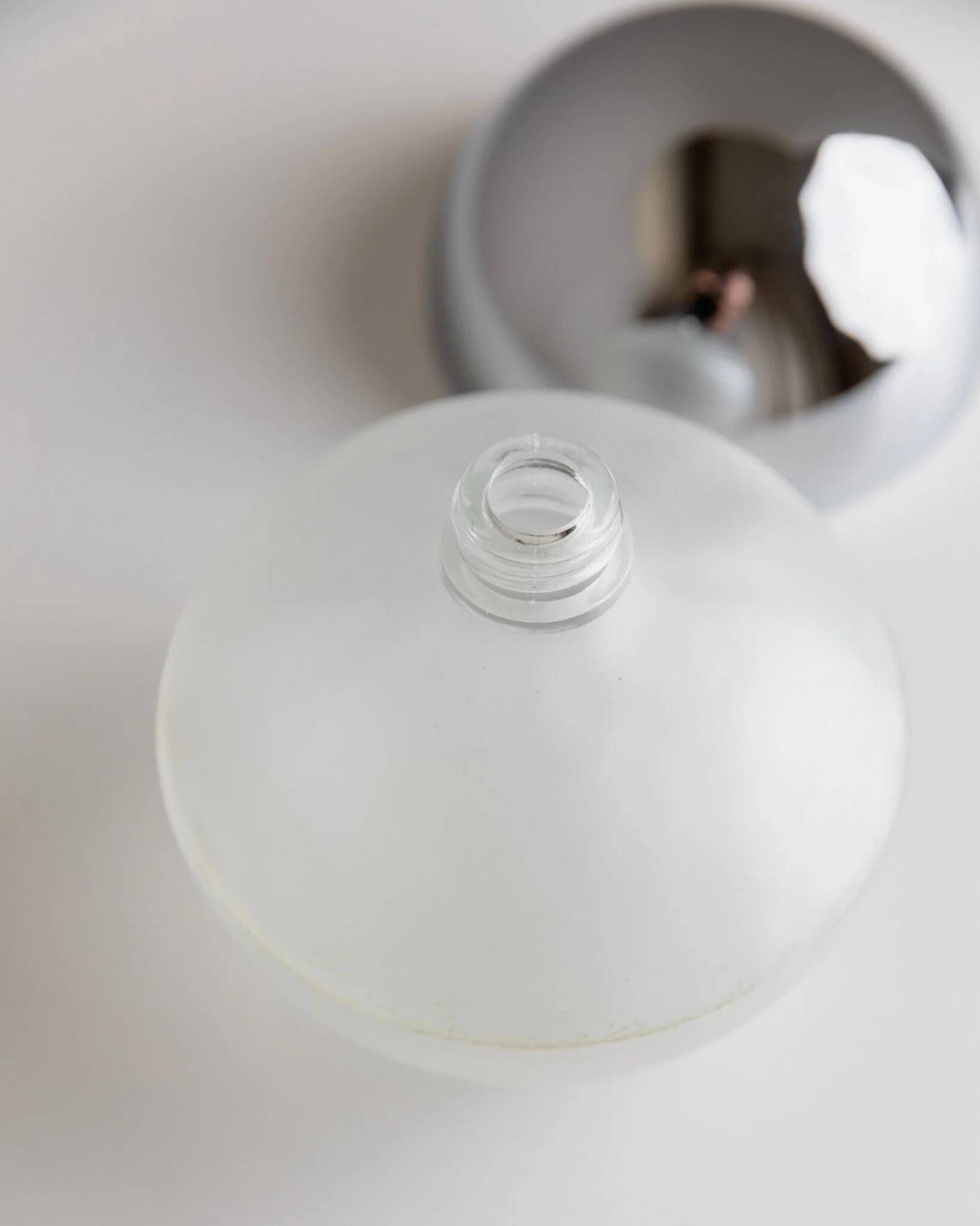 Silver chrome and frosted glass Space-Age liqueur bottle, 1980s Italy, decorative decanter