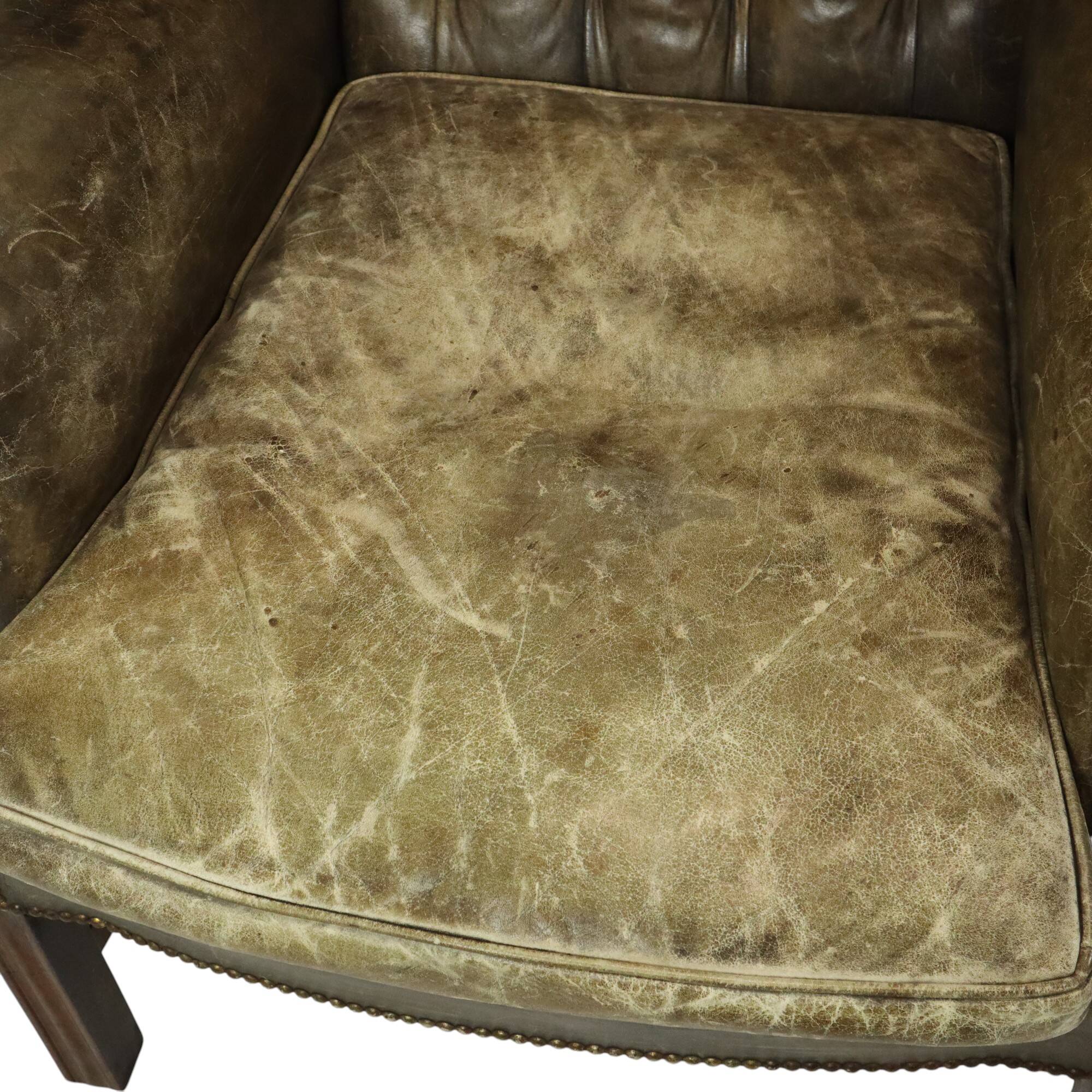 Old Green Chesterfield Armchair Wingchair