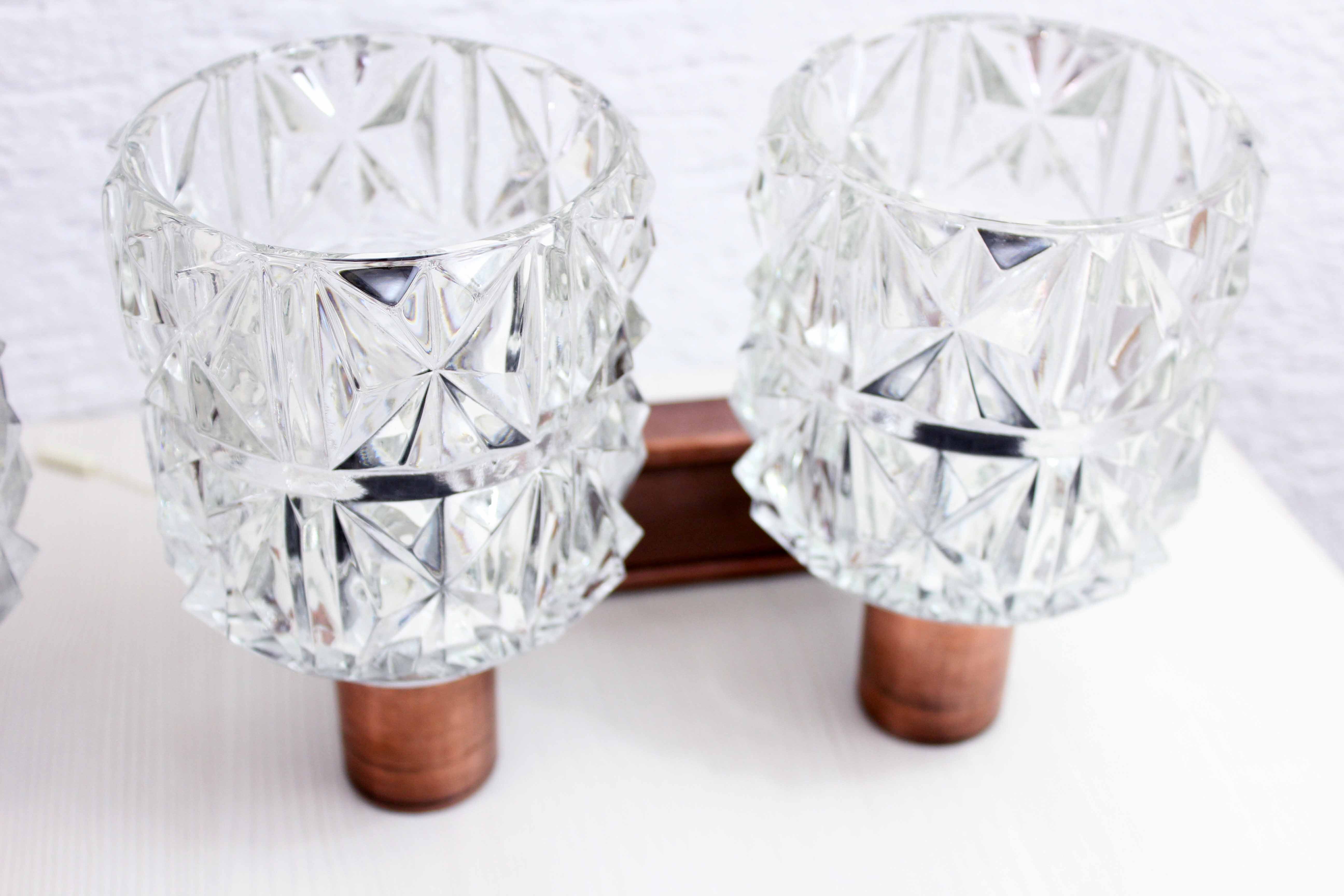 Set de 3 appliques en cuivre et verre