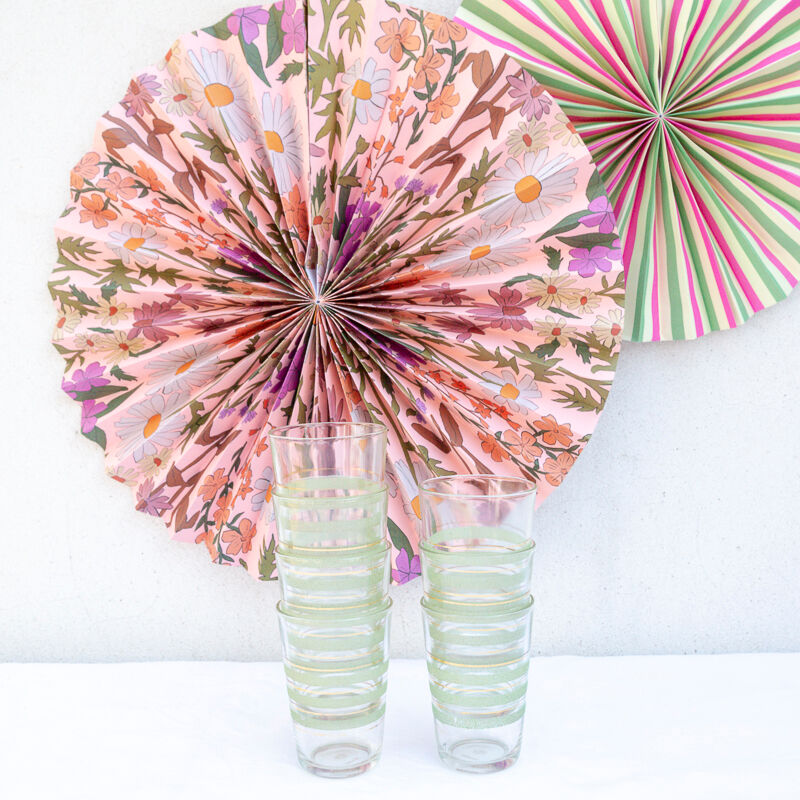 7 glasses green and gold granita