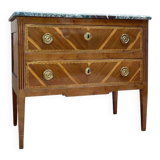 Louis XVI style commode in natural wood and marquetry, 19th century