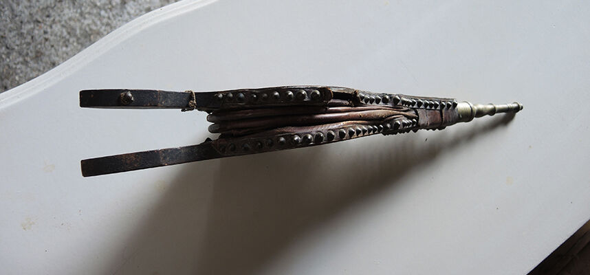 Old bellows in wood & brass marquetry