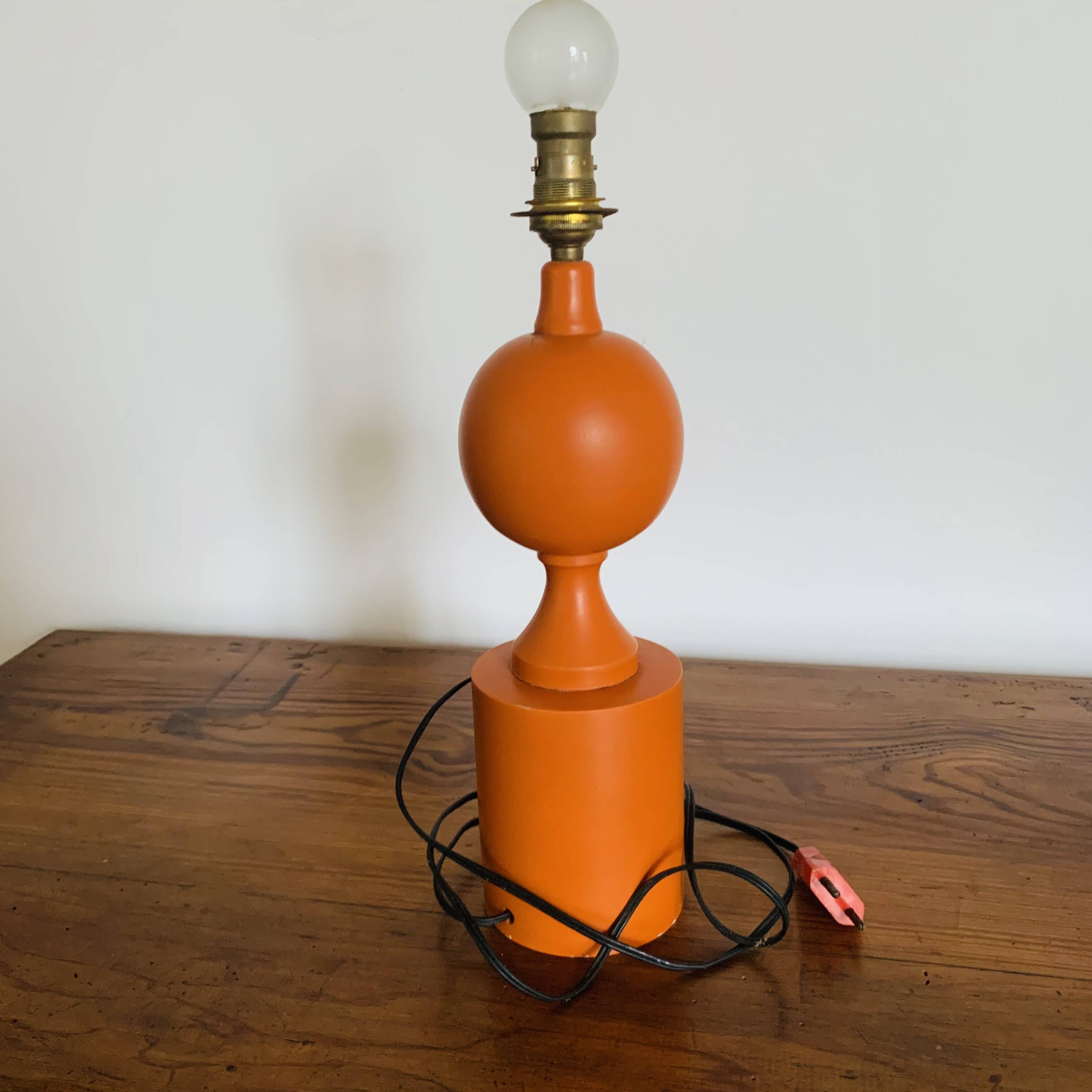 Orange turned wooden lamp base