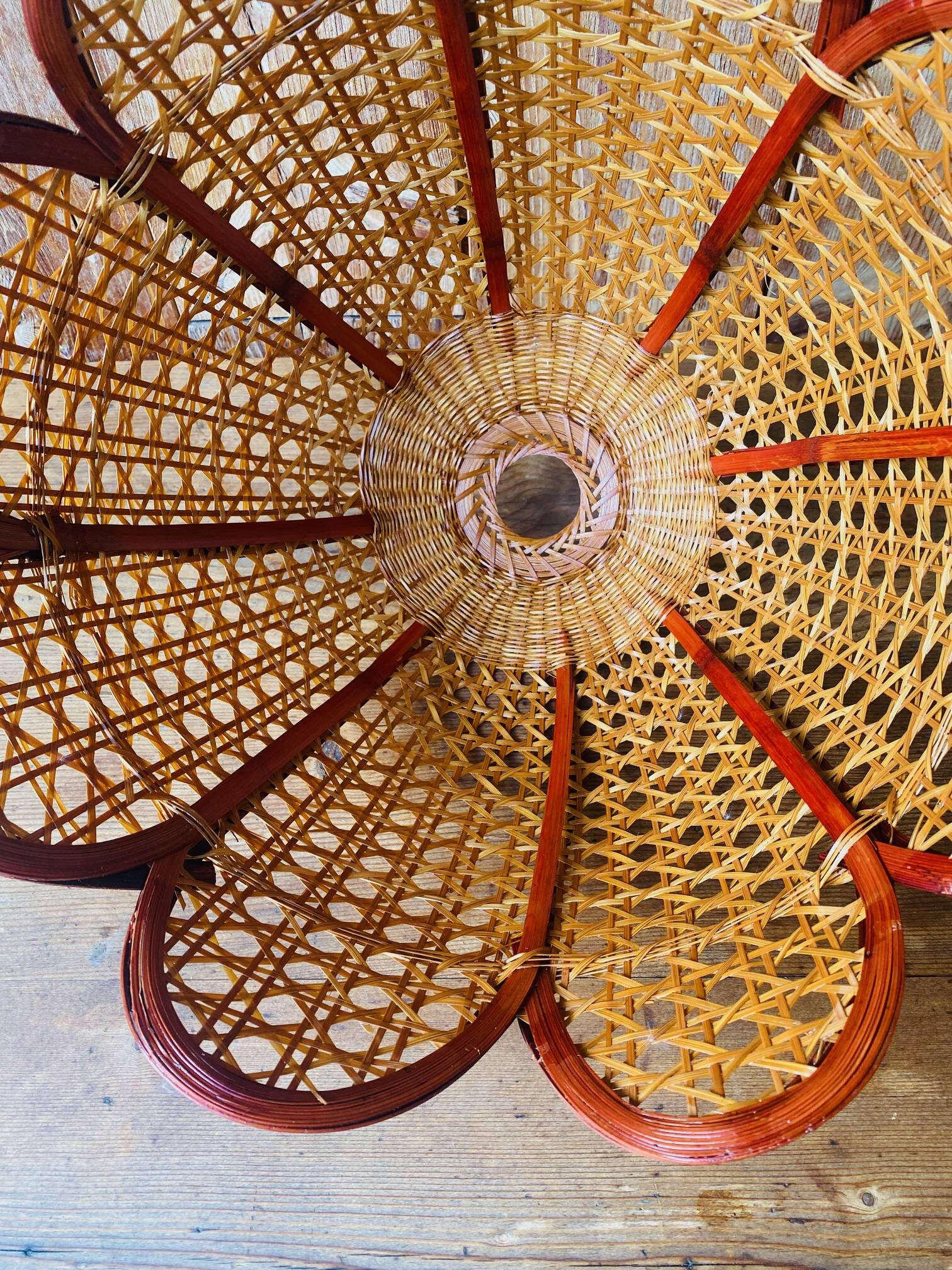 Vintage rattan flower pendant light.