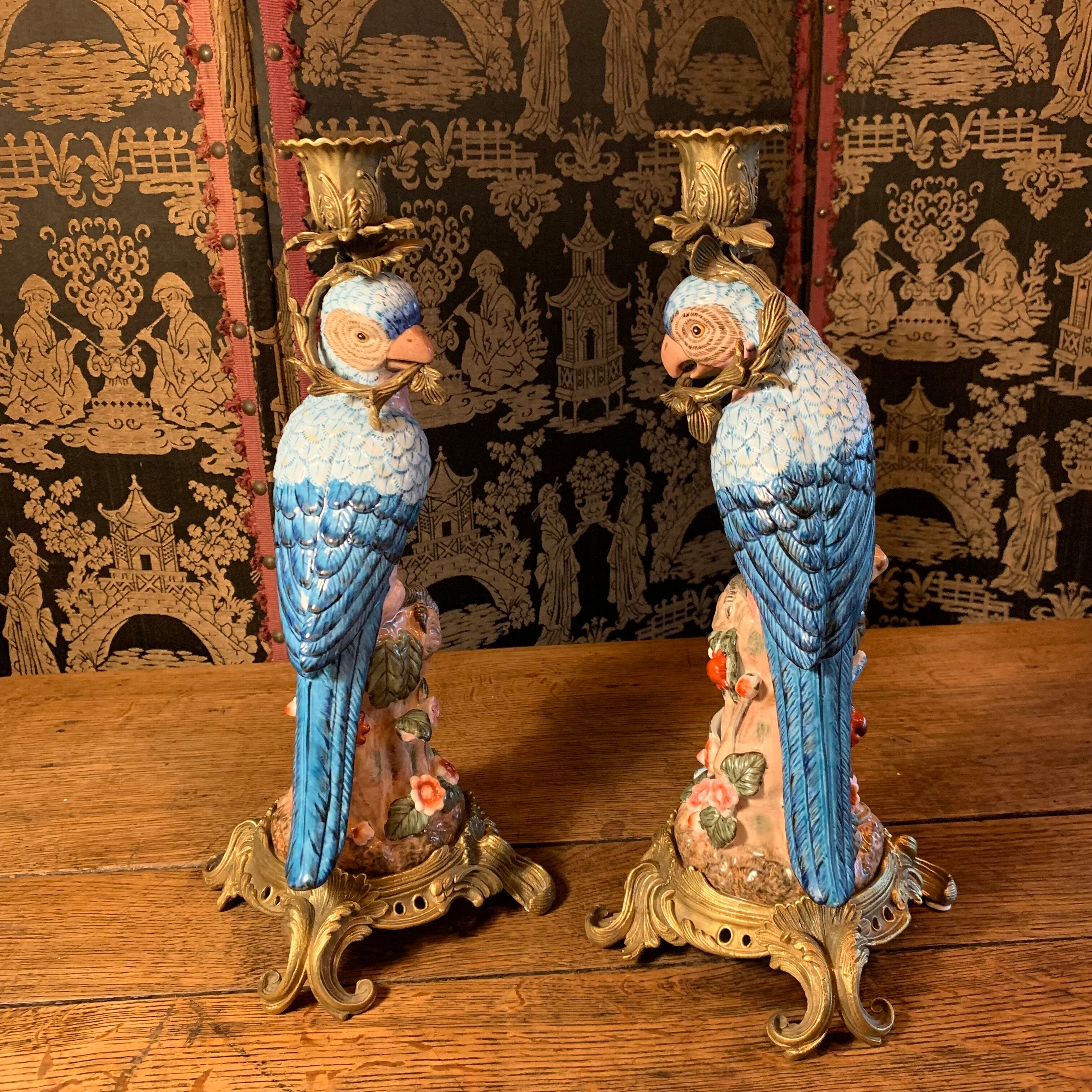 Pair of candle holders "Parrots"