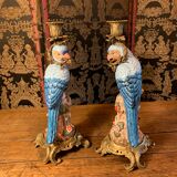 Pair of candle holders "Parrots"
