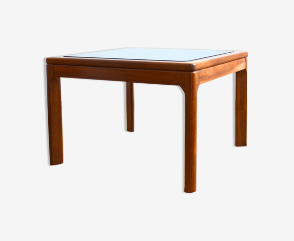 Table basse scandinave teck et verre 1970s