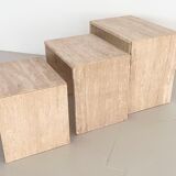 Nesting coffee tables in travertine stone from the 1970