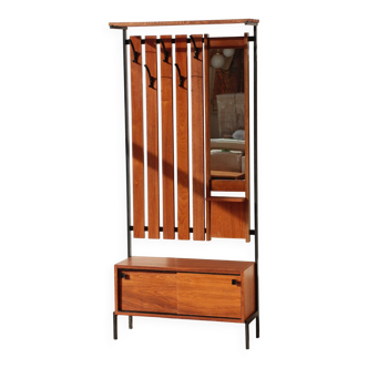 Vestiaire d’entrée vintage – Meuble à patères, miroir et rangements