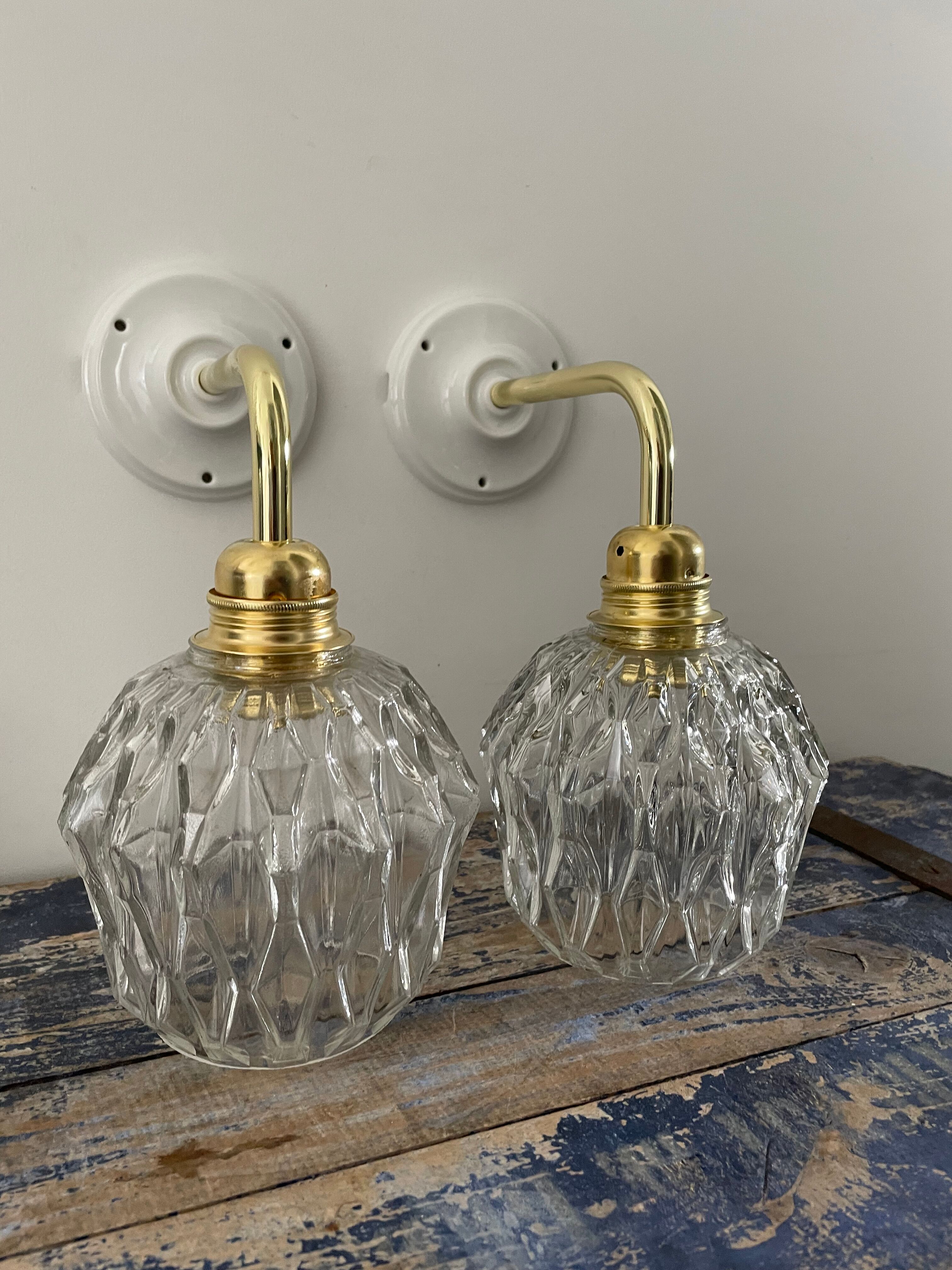 Set of two vintage sconces in chiseled glass