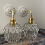 Set of two vintage sconces in chiseled glass