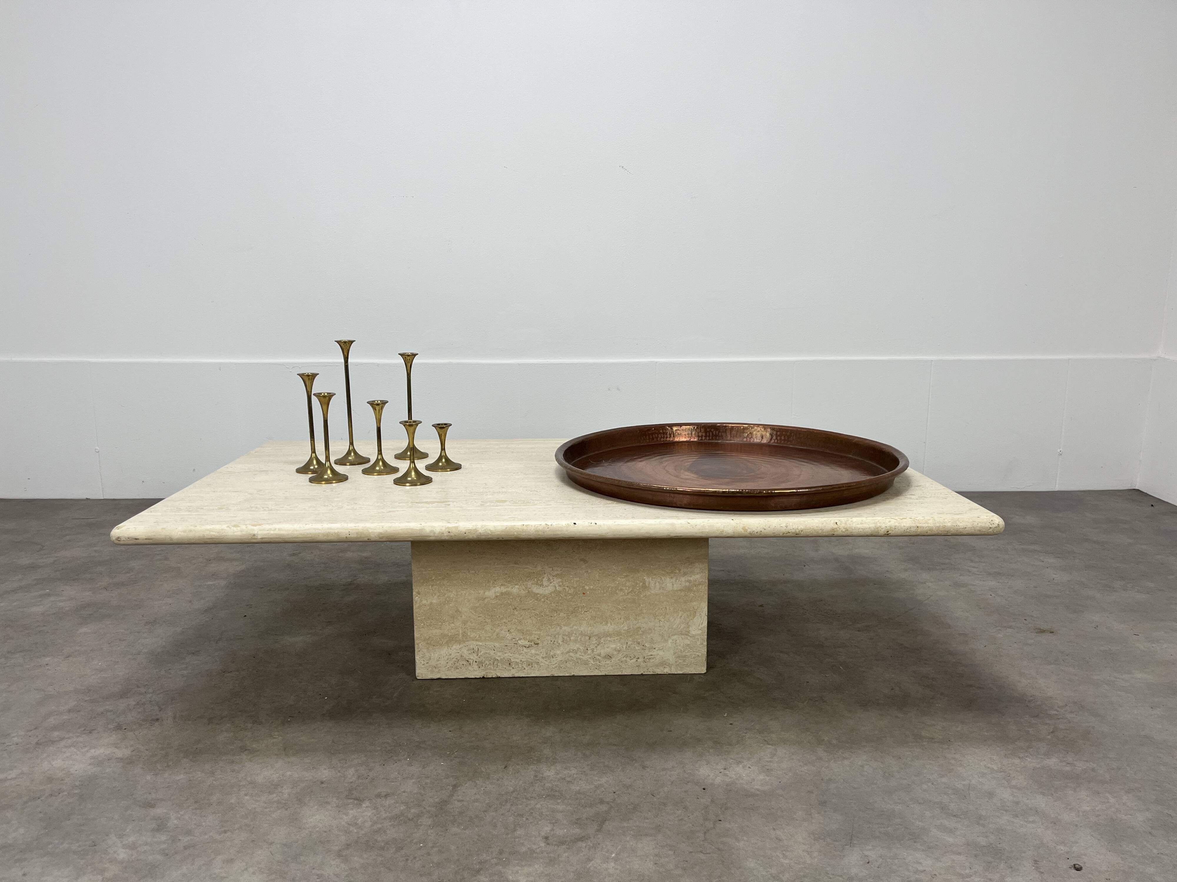 Vintage handcrafted XL round brass tray