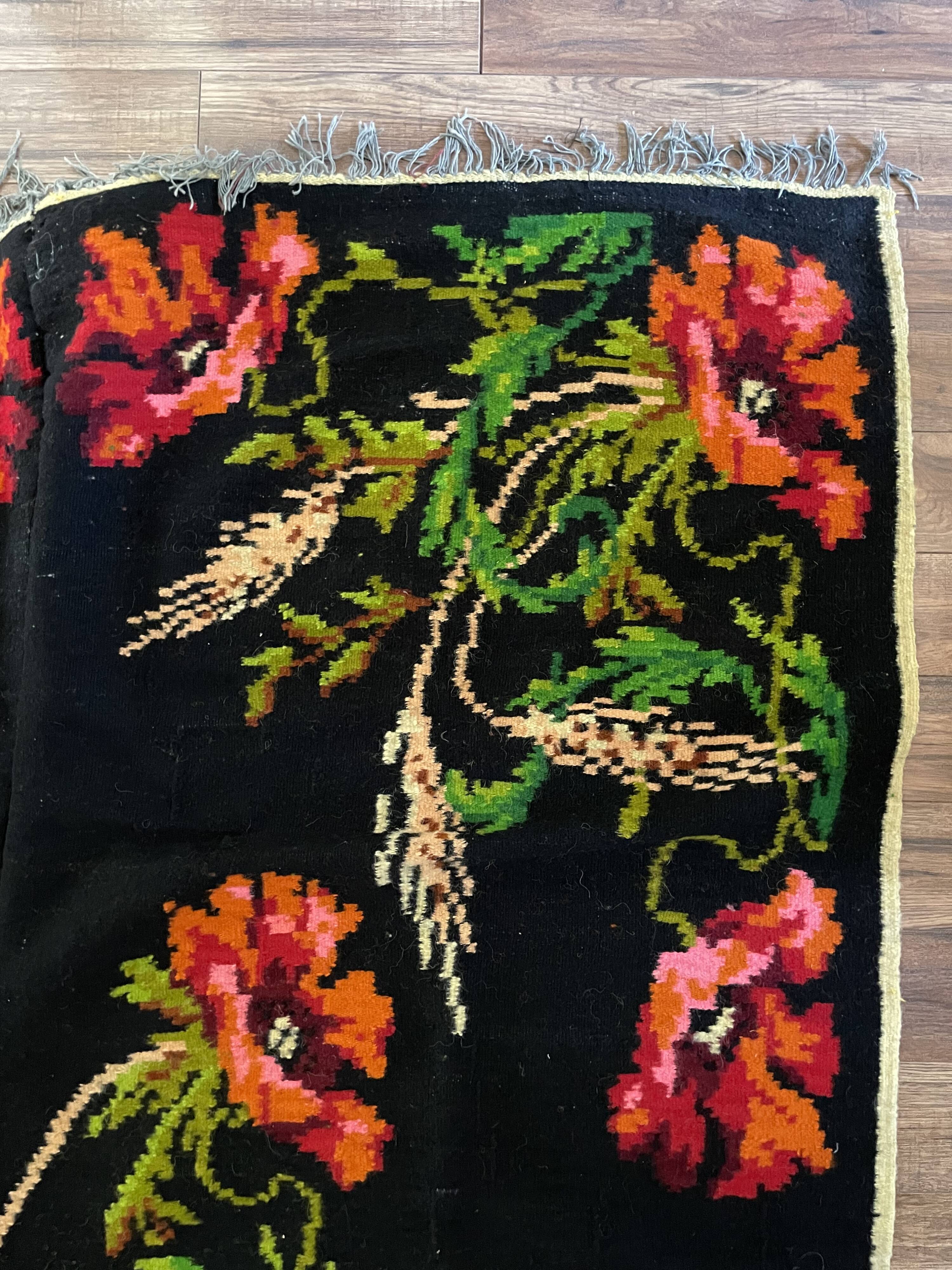 Tapis de laine roumain avec coquelicots et épis de blé, 250x160 cm
