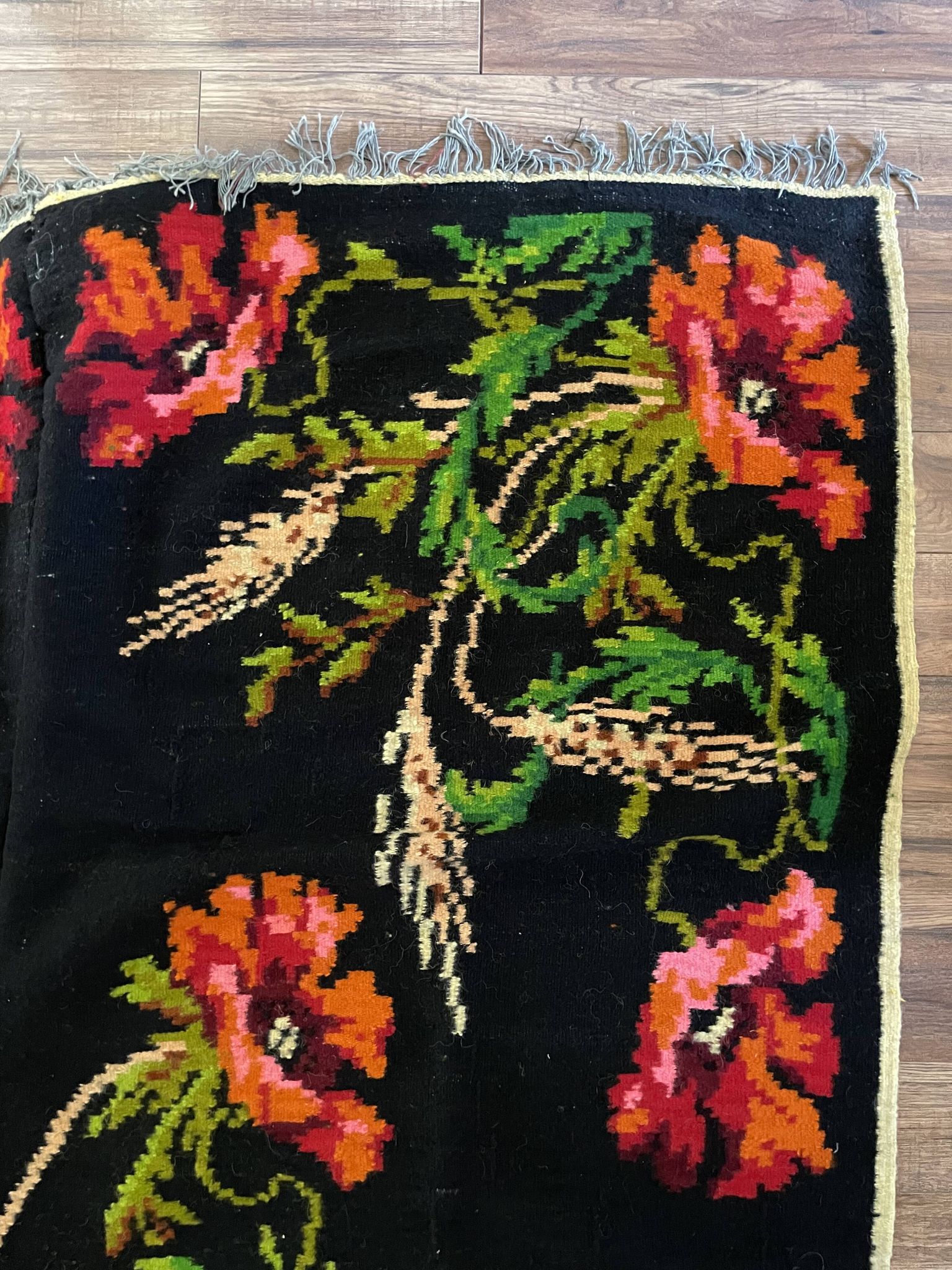 Tapis de laine roumain avec coquelicots et épis de blé, 250x160 cm