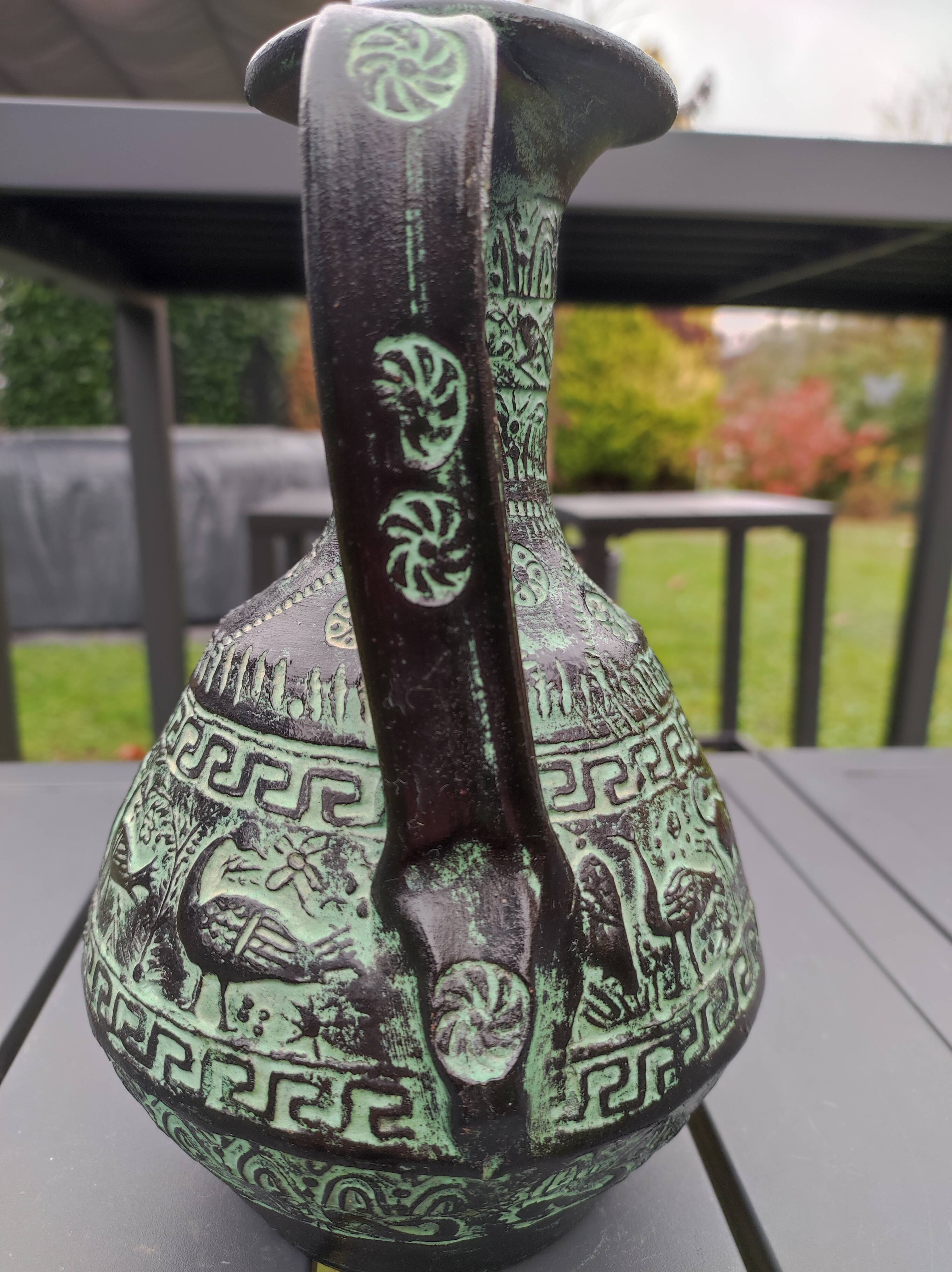 Ancient Greek/Rhodes amphora vase, with inclusions of animal decorations Greek mythology