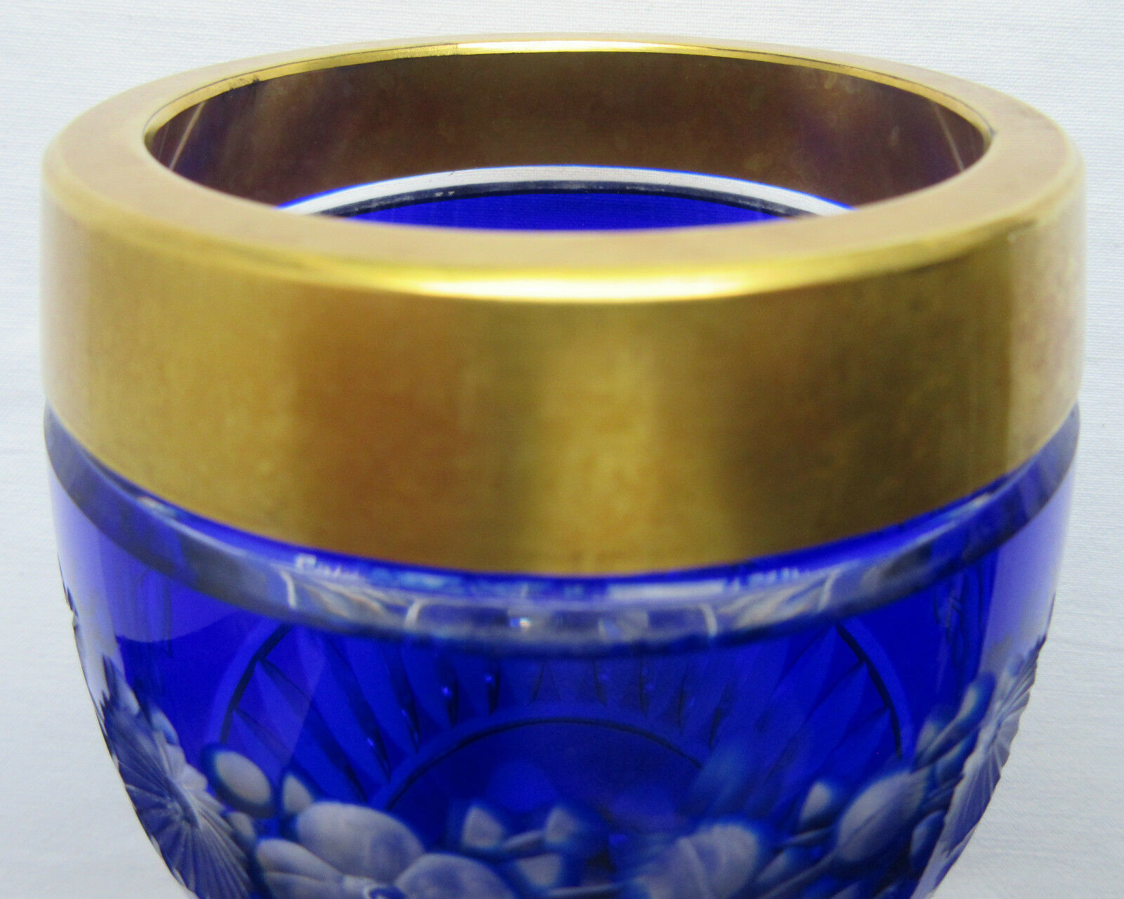 White blue, chiseled, cut overlay crystal vase Saint Louis