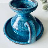 Candle holder in enamelled and signed stoneware