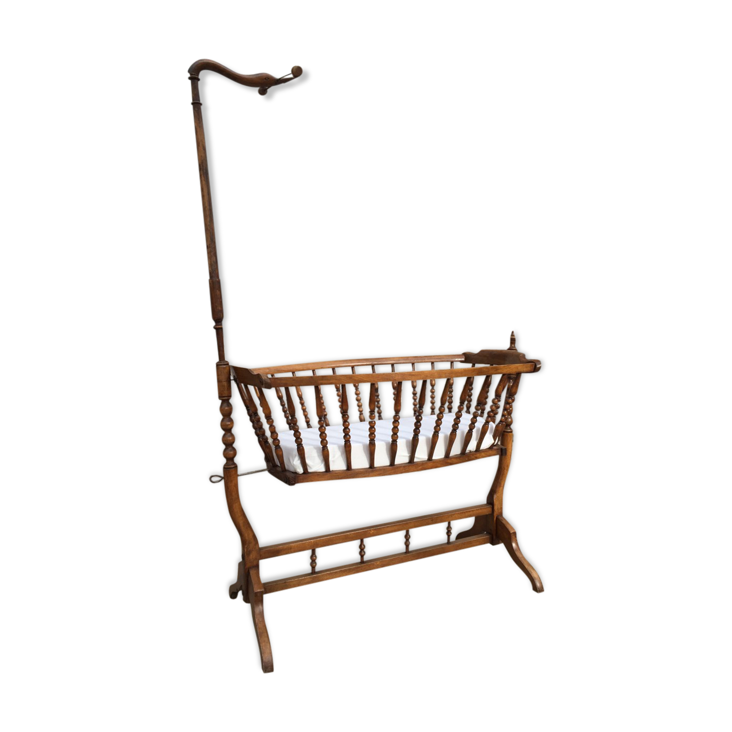 Wooden cradle with swan collar late 19th
