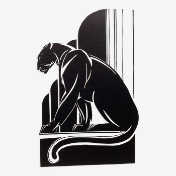 Linogravure art déco "panther"