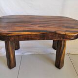 Brutalist free-form coffee table in solid elm, 1960s