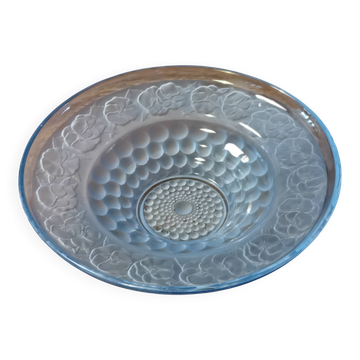 Art Deco blue glass centrepiece bowl with pansy decoration - 30 cm