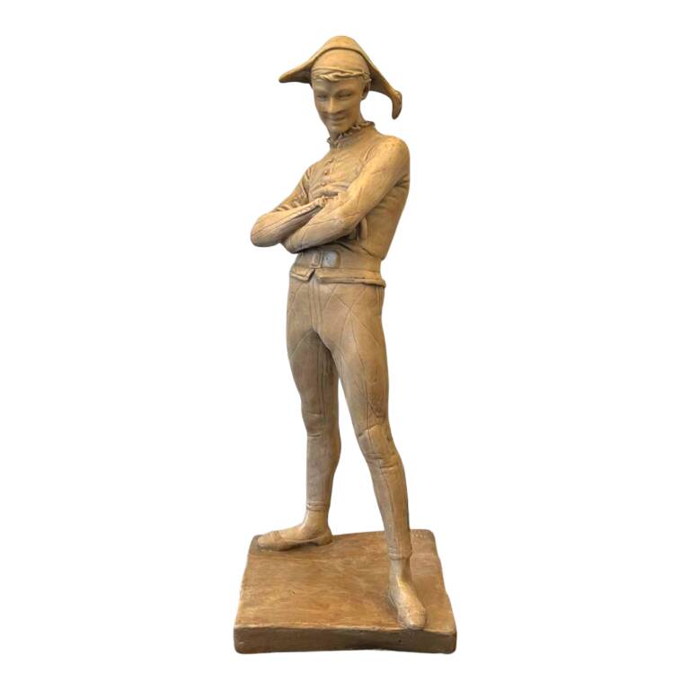Charles René de Saint-Marceaux 'Harlequin' terracotta sculpture, 19th century