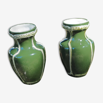 Paire de vase vert impérial proche jugendstil - De Bruyn, Lille-Fives - c. 1900