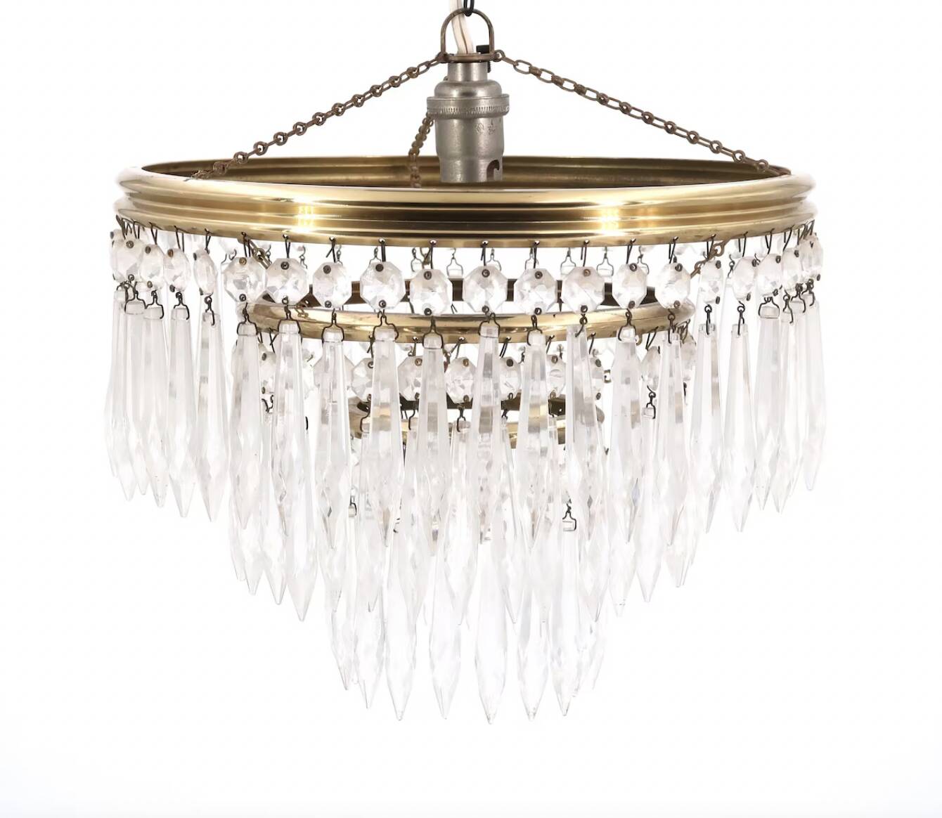 1930s crystal and brass tassel chandelier