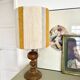 Large vintage lamp with turned wooden base, wool and rope striped lampshade