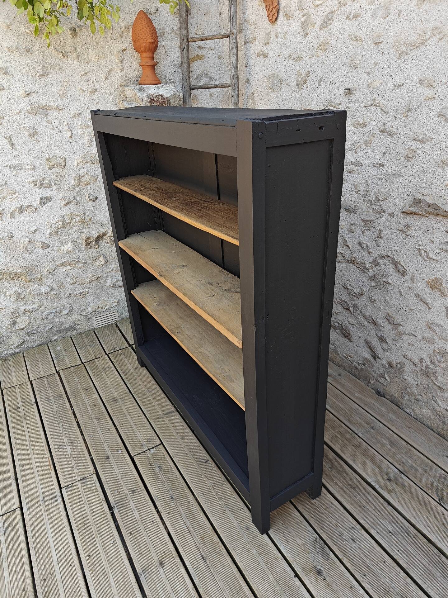 Library, restored antique shelf