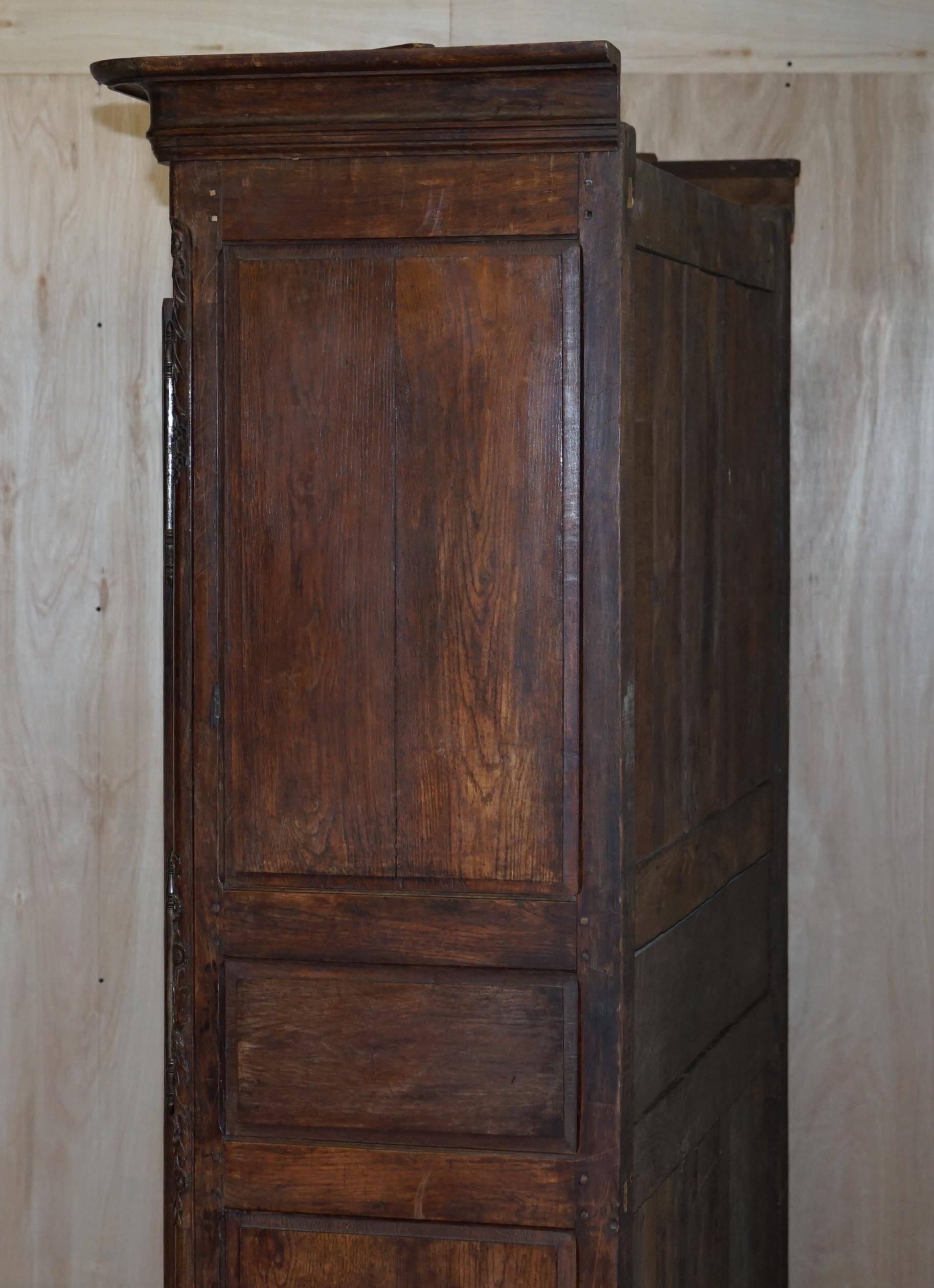 Antique Carved Wardrobe Dated 1844 with Shaped Panels