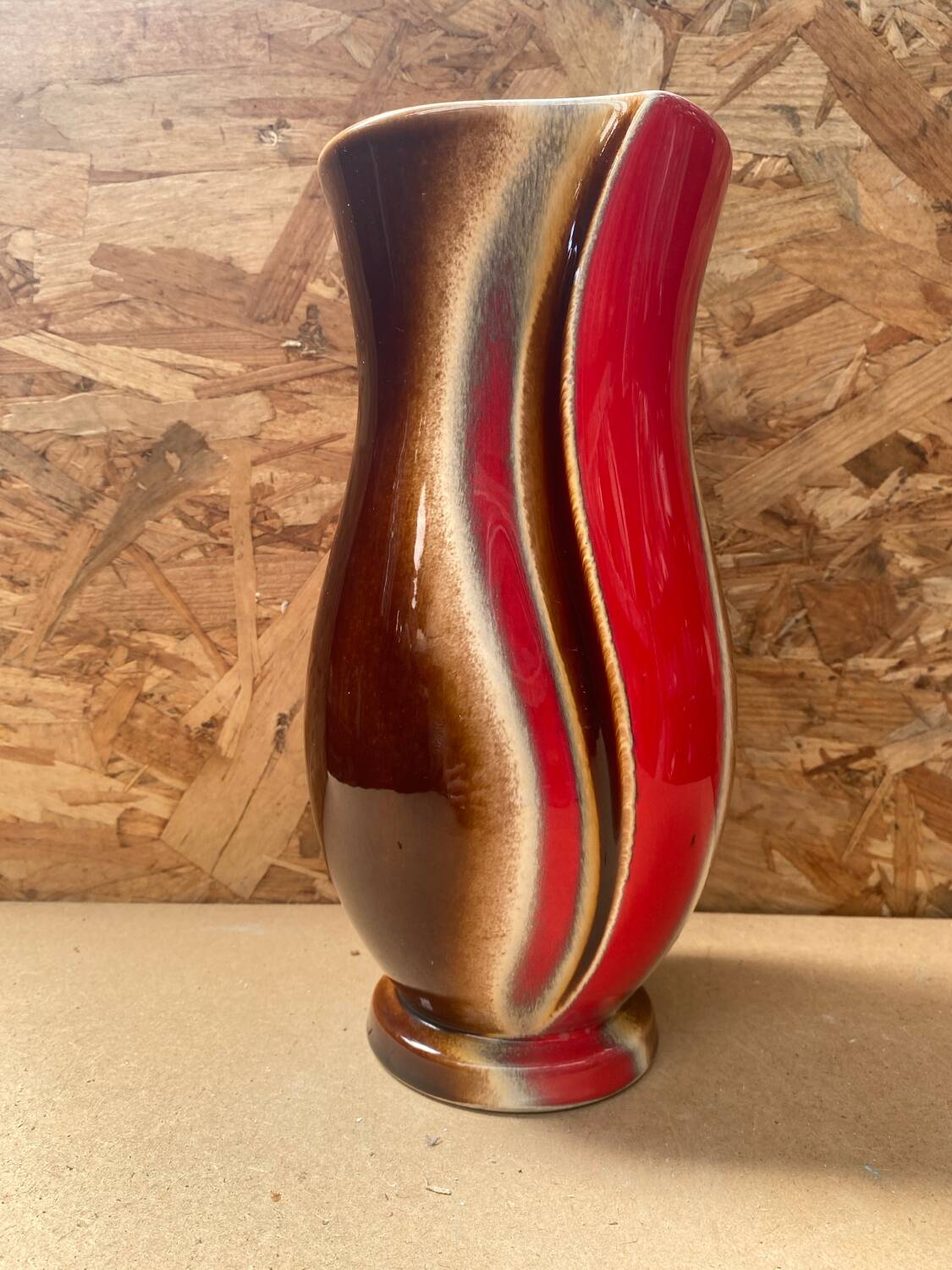 Antique verceram ceramic vase brown red beige vintage