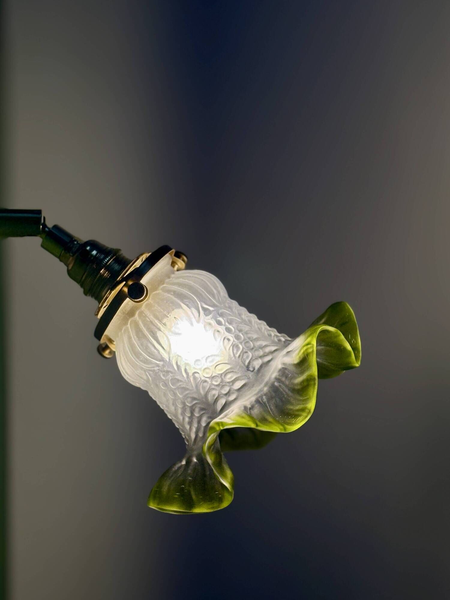Vintage green frosted glass tulip wall light