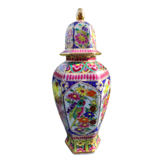 Handmade Potiche Hexagonal Thai Num/Vase with Hand-Painted Fine Porcelain Lid