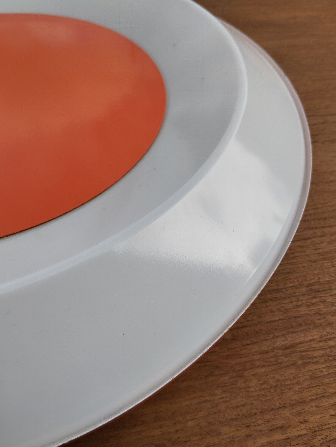 Ceiling light or circular wall light in orange lacquered metal and perspex 1960