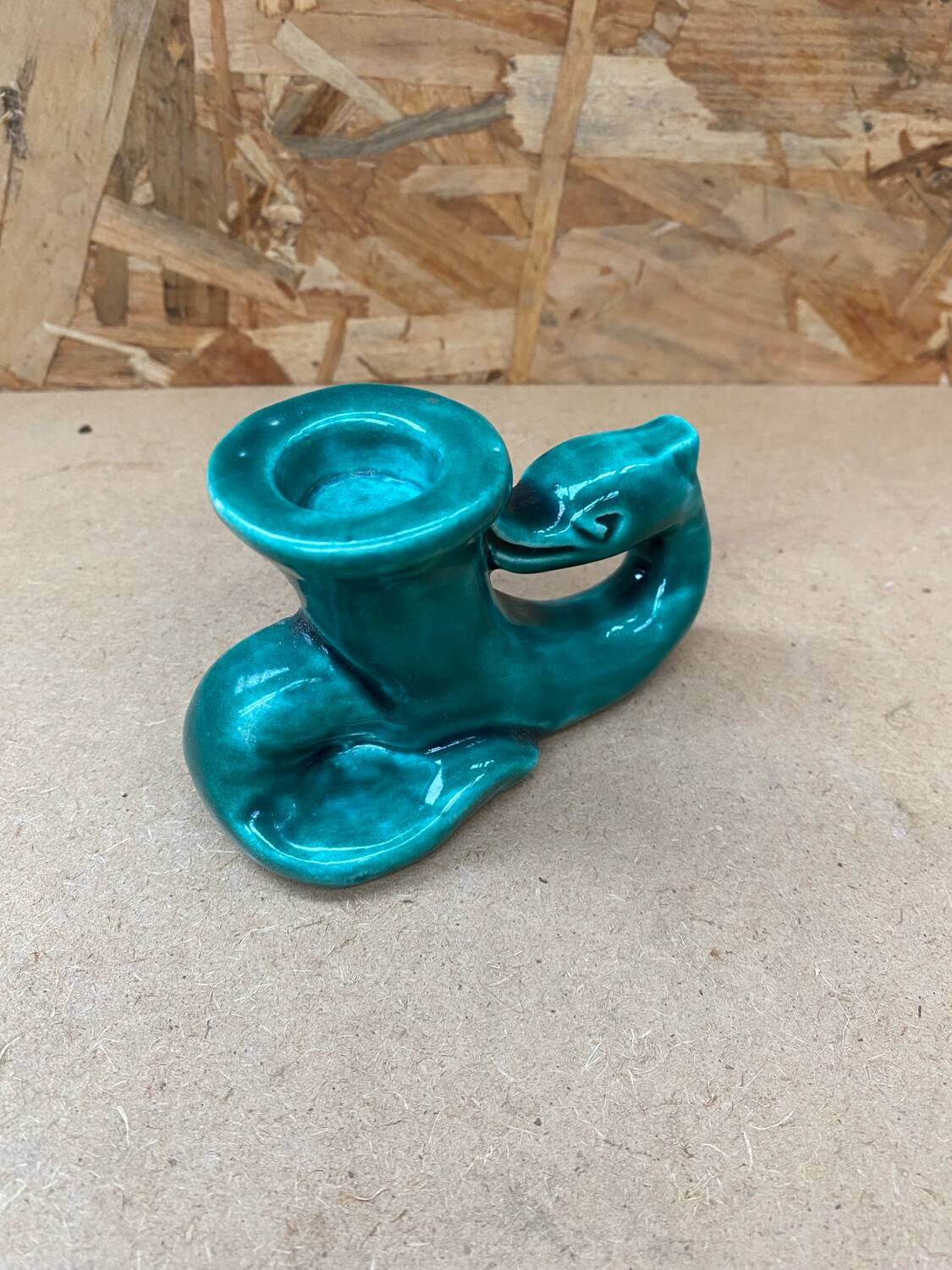 Antique vintage green ceramic candle holder