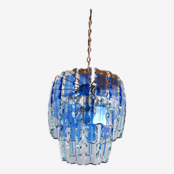 Lustre Zero Quattro, verre taillé bleu murano , Italie, 1970