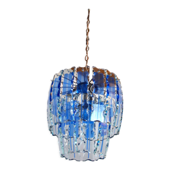 Lustre Zero Quattro, verre taillé bleu murano , Italie, 1970