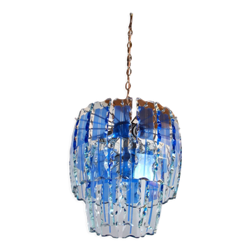 Lustre Zero Quattro, verre taillé bleu murano , Italie, 1970