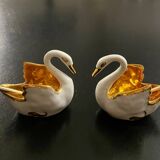 2 Limoges porcelain swan-shaped salt cellars