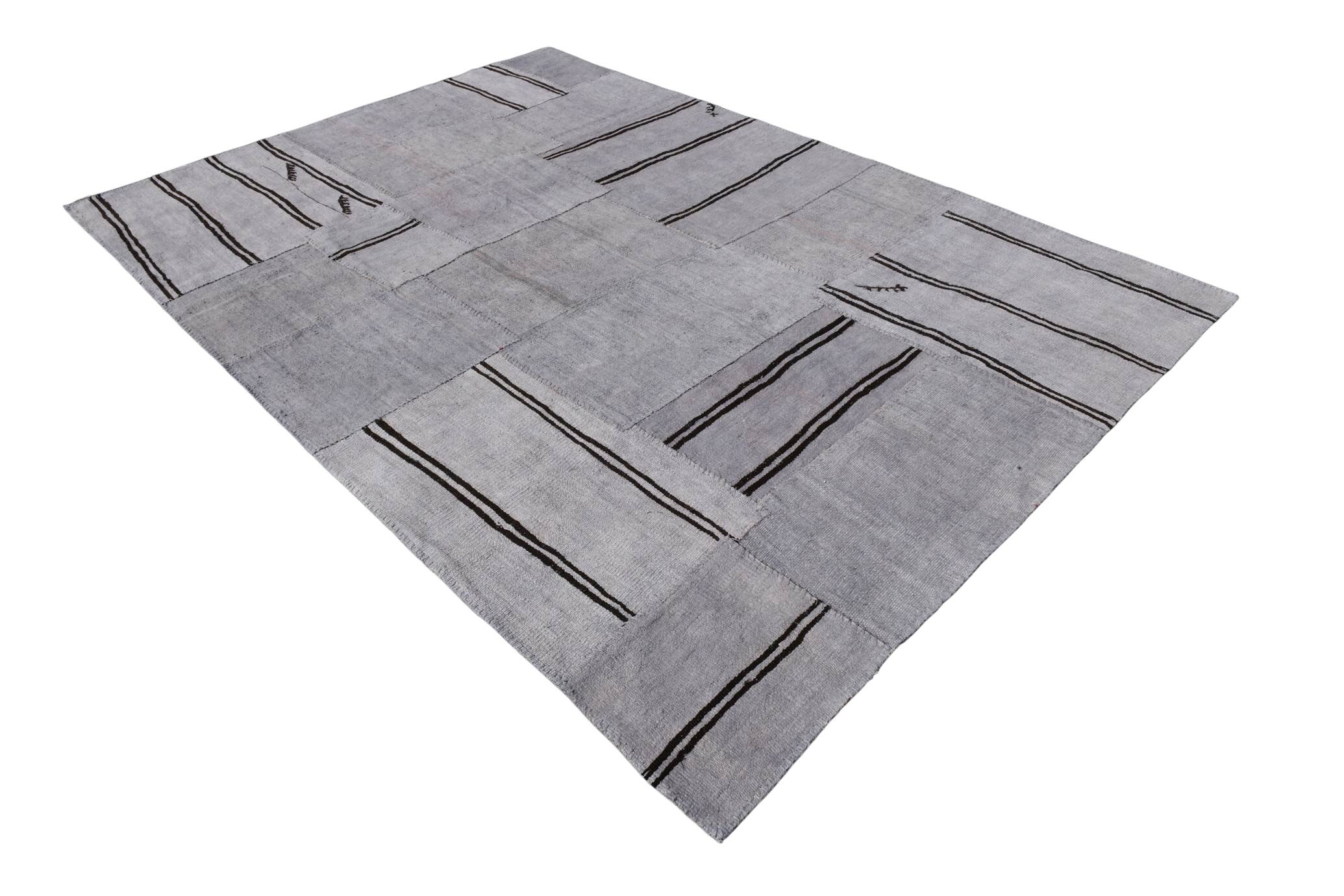7x10 Vintage Gray & Black Modern Kilim Rug, 213x308Cm