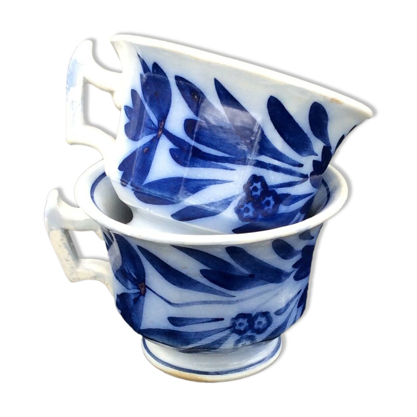 2 cups sarreguemines and digoin décor fleuri bleu